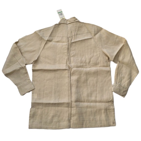 Men's Guayabera Casual Shirt Small S Embroidery Trim Long Sleeves Beige Tan - Picture 2 of 13